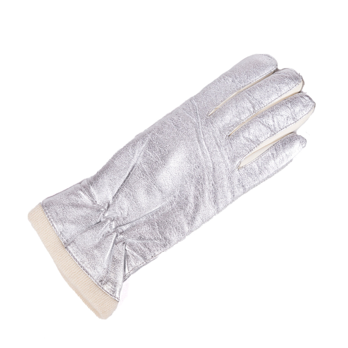 Guanti da donna in pelle metallizzata con fodera in lana