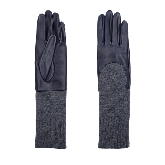 Women's metal free grey nappa leather gloves with a medium-length natural cashmere sleeve