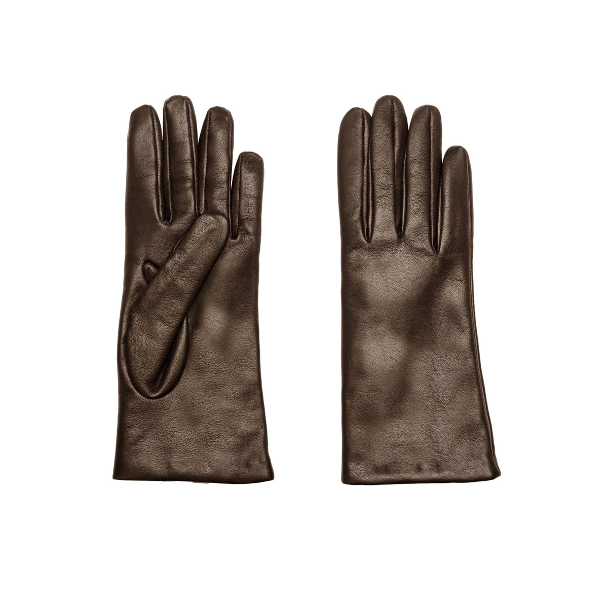 Women's classic brown metal free nappa leather gloves with natural cashmere lining