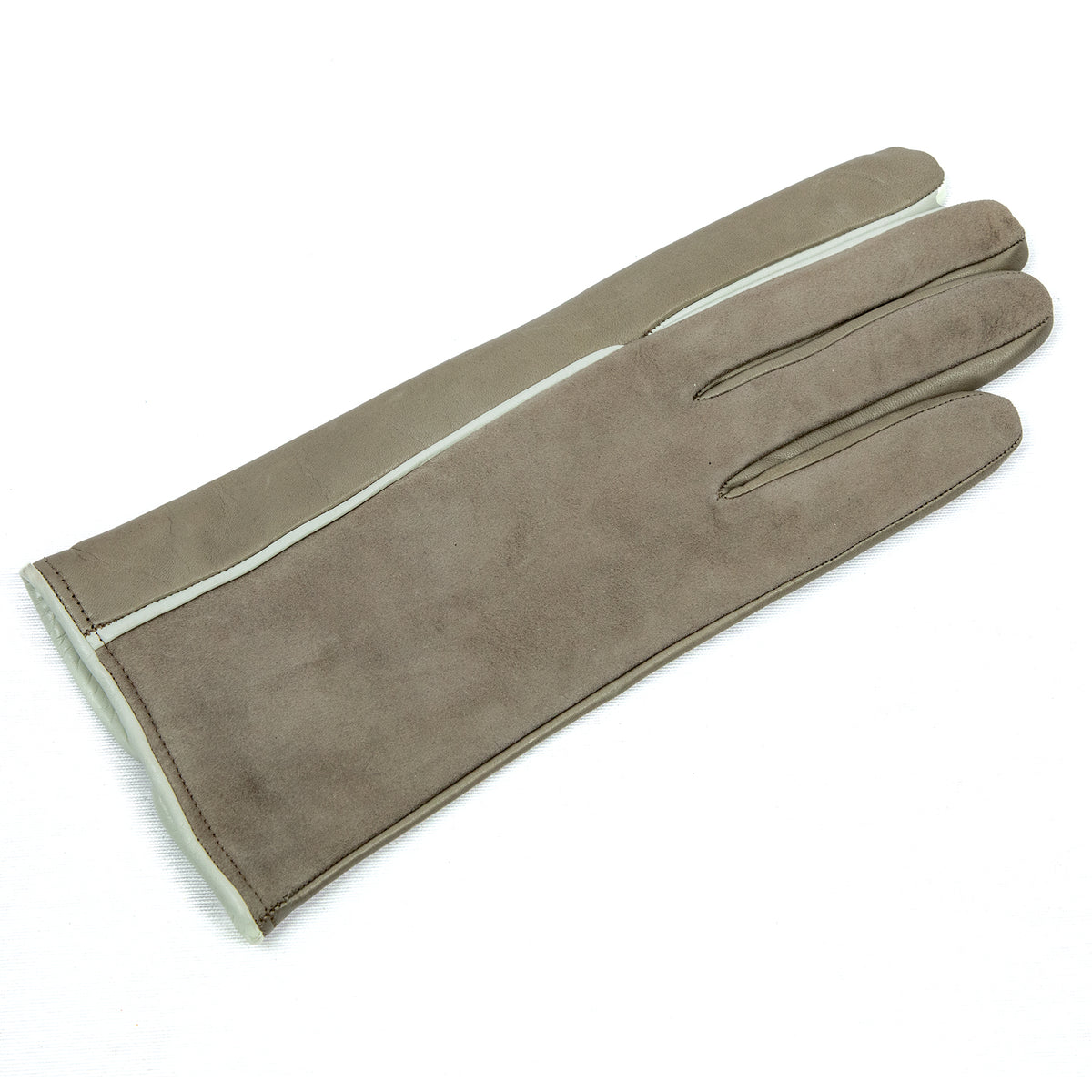 Women's taupe nappa and suede leather gloves and cashmere lining