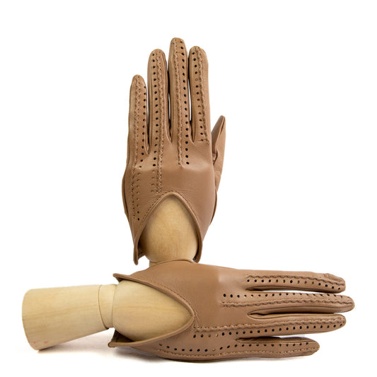 Women's alpaca nappa leather driving gloves with points on fingers and unlined