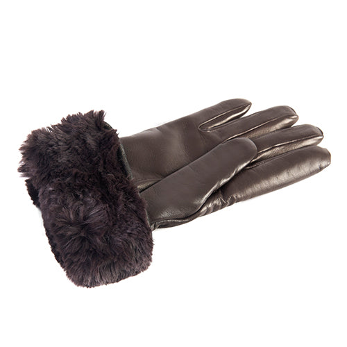 Women's brown nappa leather gloves with faux fur