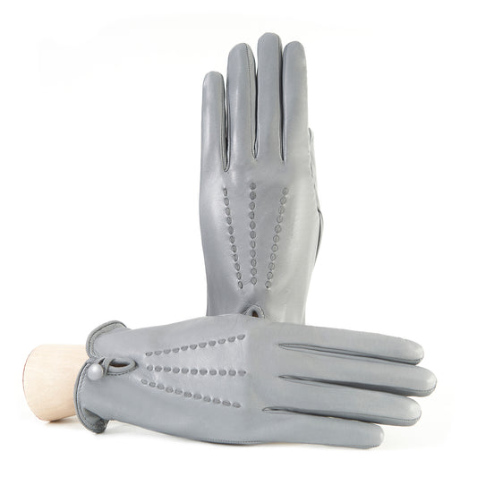 Women's silk lined gloves in soft grey real leather