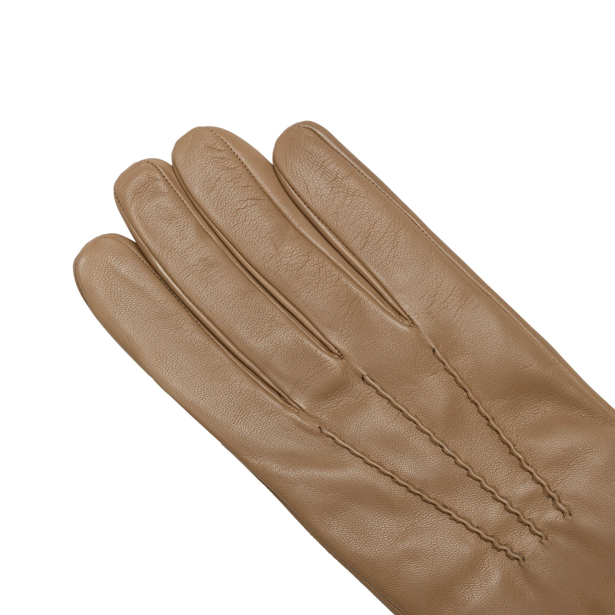 Men's taupe metal free nappa leather gloves with natural rib cuff and cashmere lining