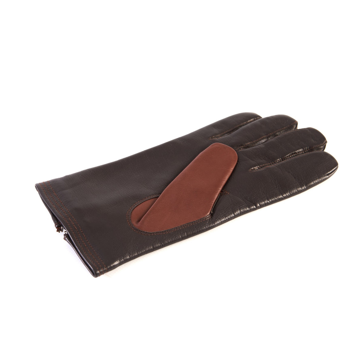 Men's brown nappa leather gloves with cognac thumb and stitching with zip and cashmere lined