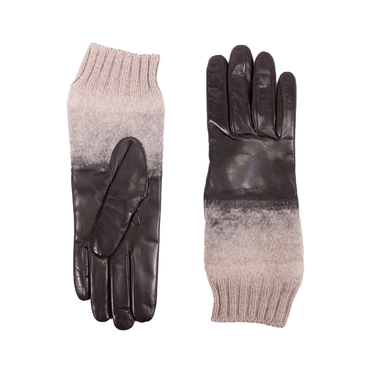 Ladies' nappa leather gloves featuring a soft wool blend, showcasing a chic gray and black gradient design.
