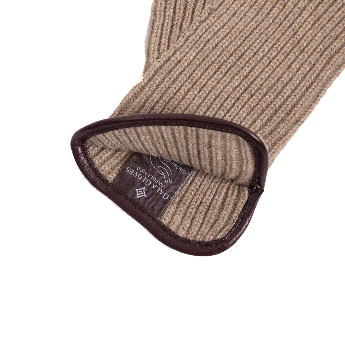 Men's natural cashmere gloves with side opening and chrome-free leather piping