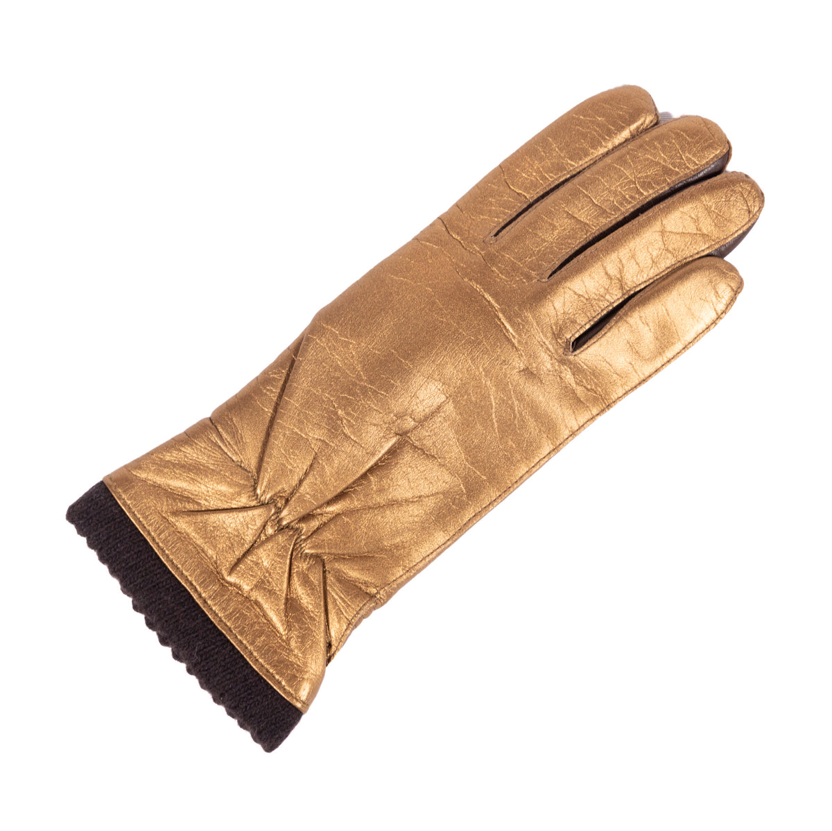 Ladies' metallic leather glove featuring a wool lining, showcasing Italian craftsmanship and elegant design.