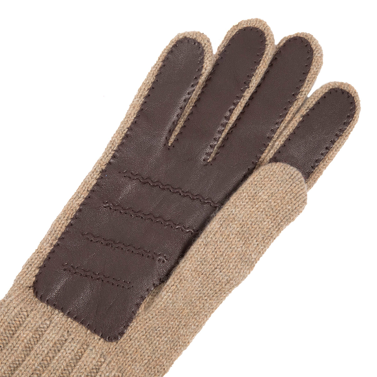 Men's natural pink cashmere gloves with side opening and chrome-free leather piping