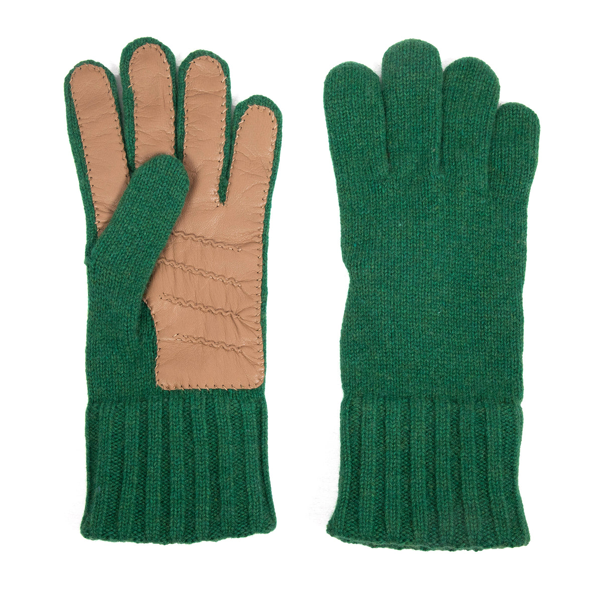 Men's natural pink cashmere gloves with side opening and chrome-free leather piping