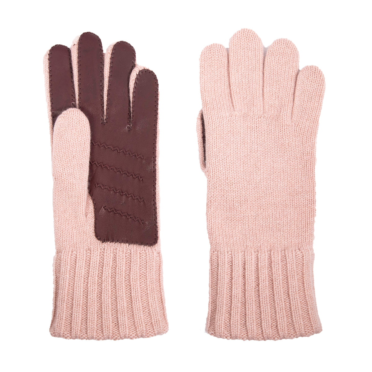 Men's natural pink cashmere gloves with side opening and chrome-free leather piping