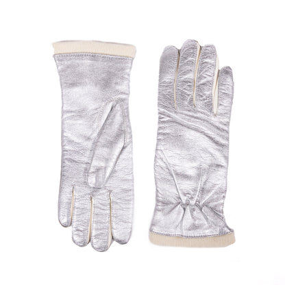 Guanti da donna in pelle metallizzata con fodera in lana