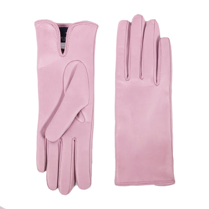 Women's basic soft nappa leather gloves with palm opening and cashmere lining - Grey/Pink 2