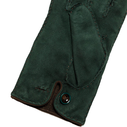 Men's green suede leather gloves cashmere lined