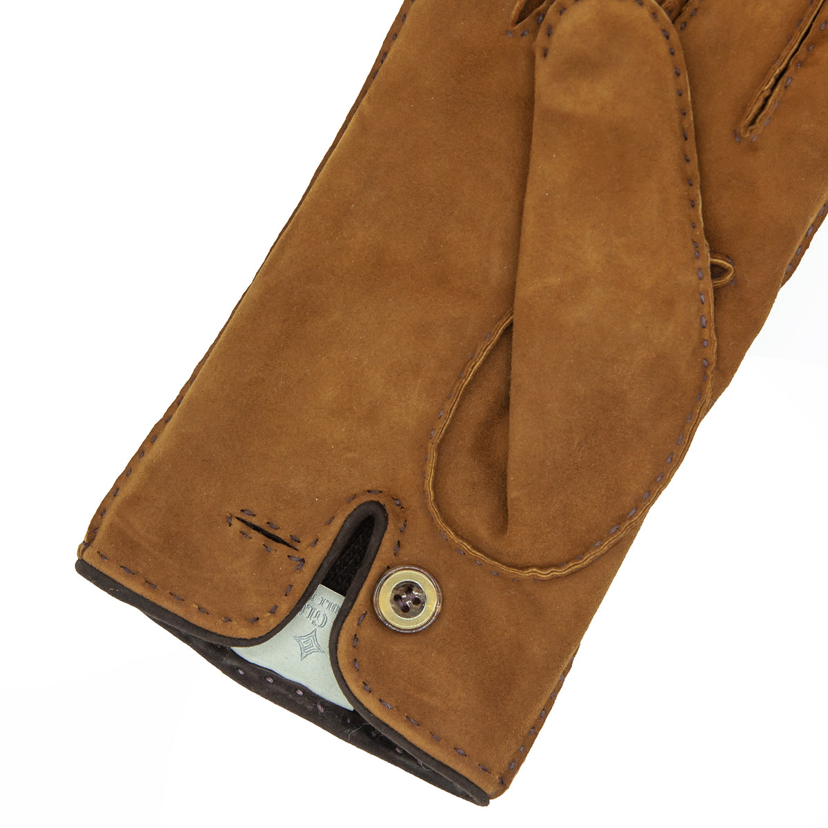 Men's tobacco suede leather gloves cashmere lined