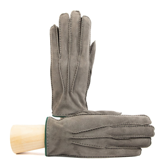 Men's gray suede leather gloves cashmere lined