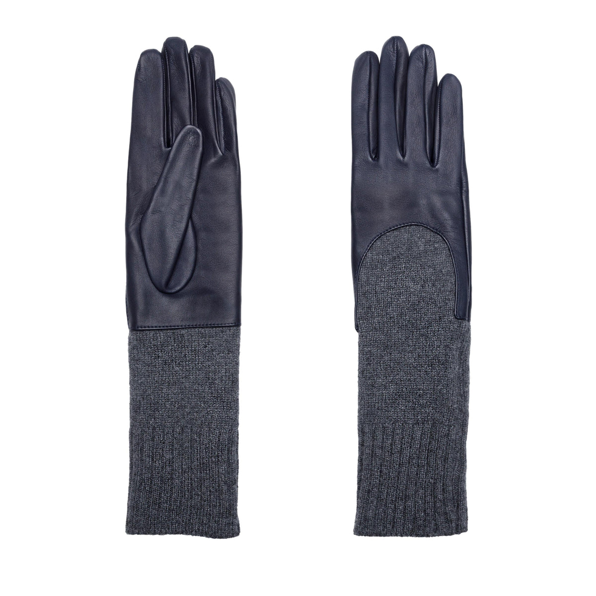 Women's metal free grey nappa leather gloves with a medium-length natural cashmere sleeve