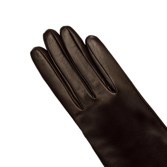 Women's classic brown metal free nappa leather gloves with natural cashmere lining