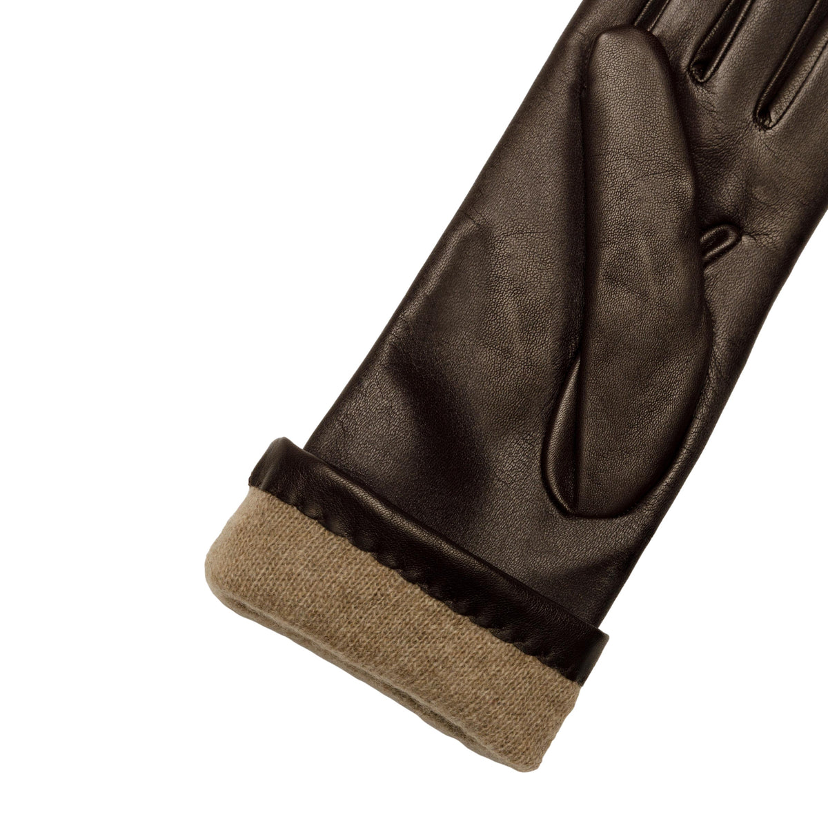 Women's classic brown metal free nappa leather gloves with natural cashmere lining