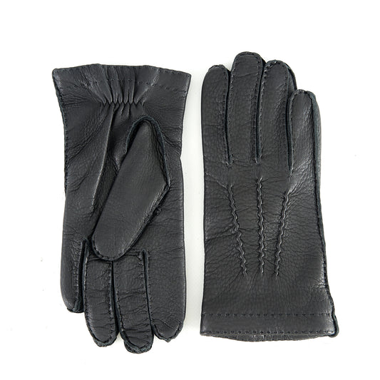 Men's black deerskin leather gloves and cashmere lining