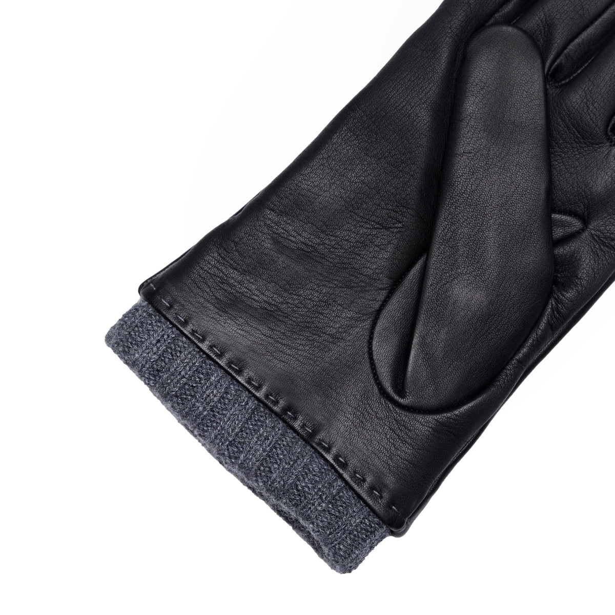 Men's black metal free nappa leather gloves with natural rib cuff and cashmere lining