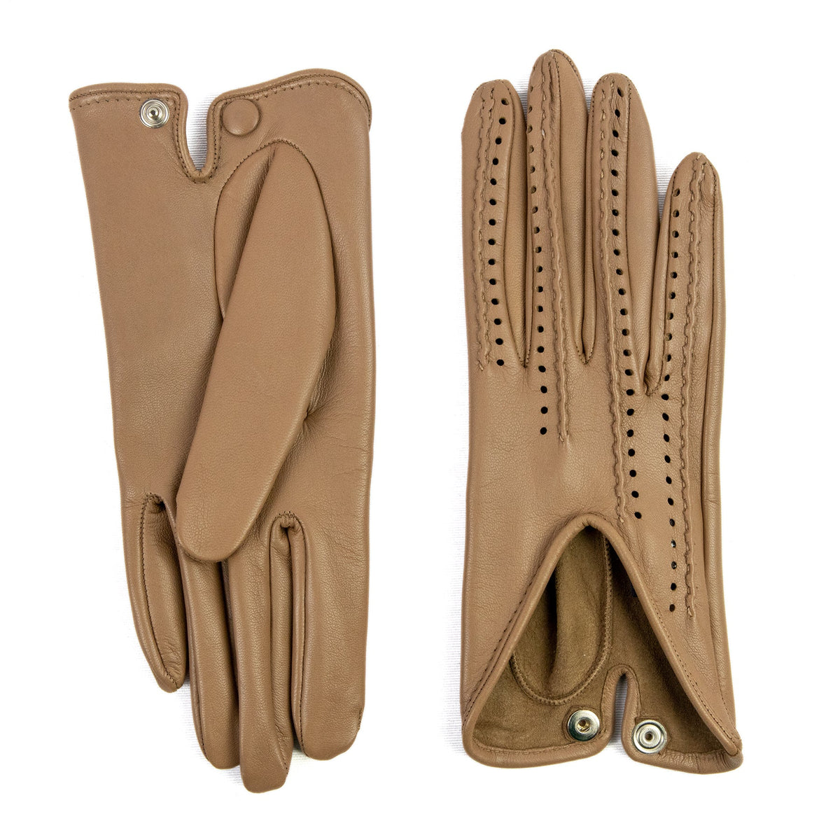Women's alpaca nappa leather driving gloves with points on fingers and unlined