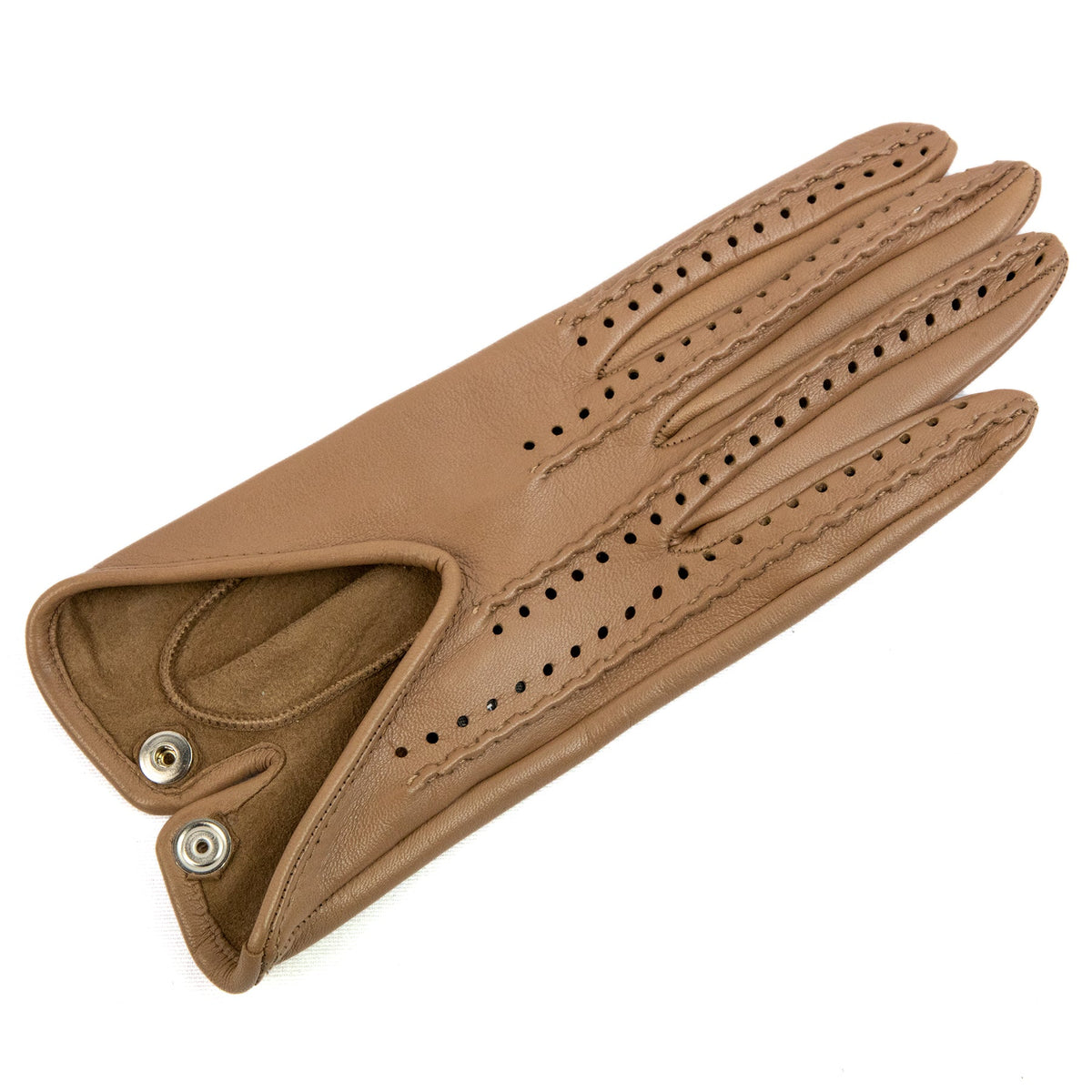 Women's alpaca nappa leather driving gloves with points on fingers and unlined