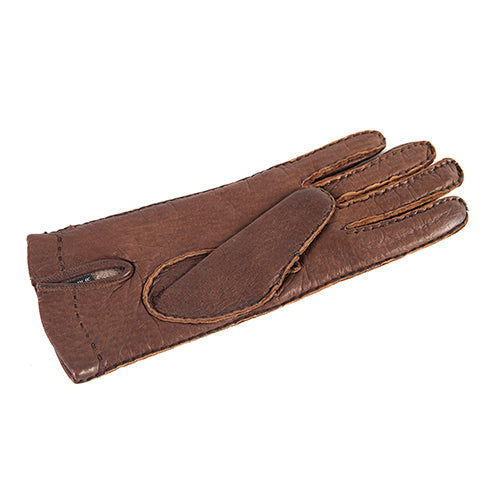 Women's brown peccary leather gloves entirely hand-sewn
