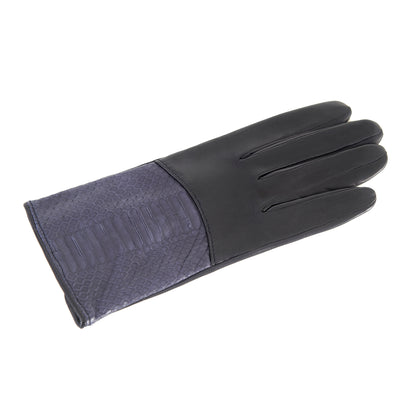 Ladies' deep grey nappa leather gloves with water reptile top silk lined