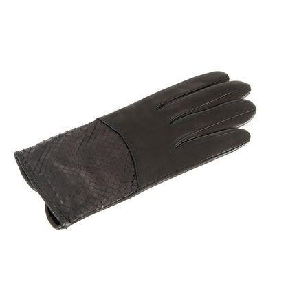 Ladies' black nappa leather gloves with water reptile top silk lined