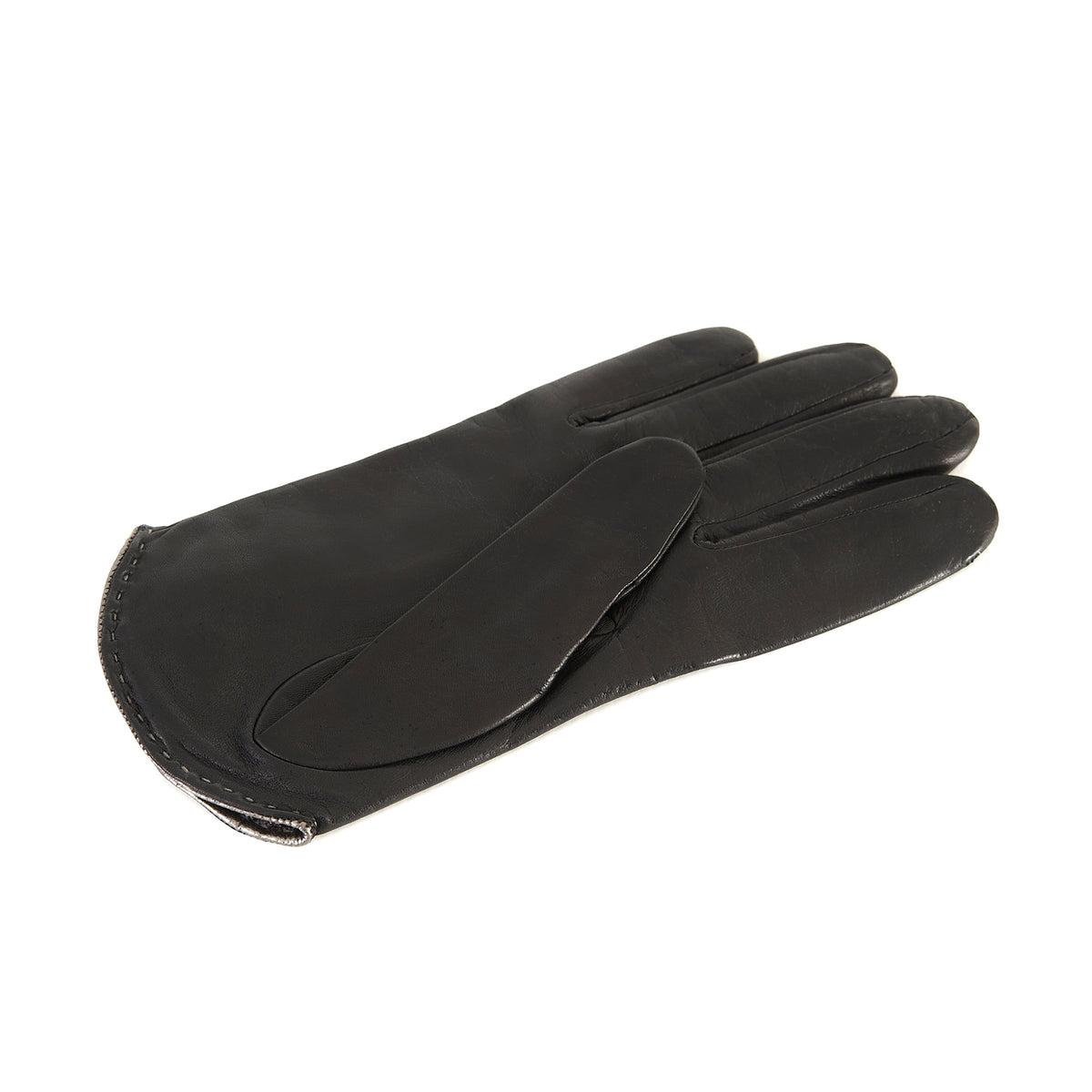 Women's black nappa leather gloves with metallic leather edge silk lined
