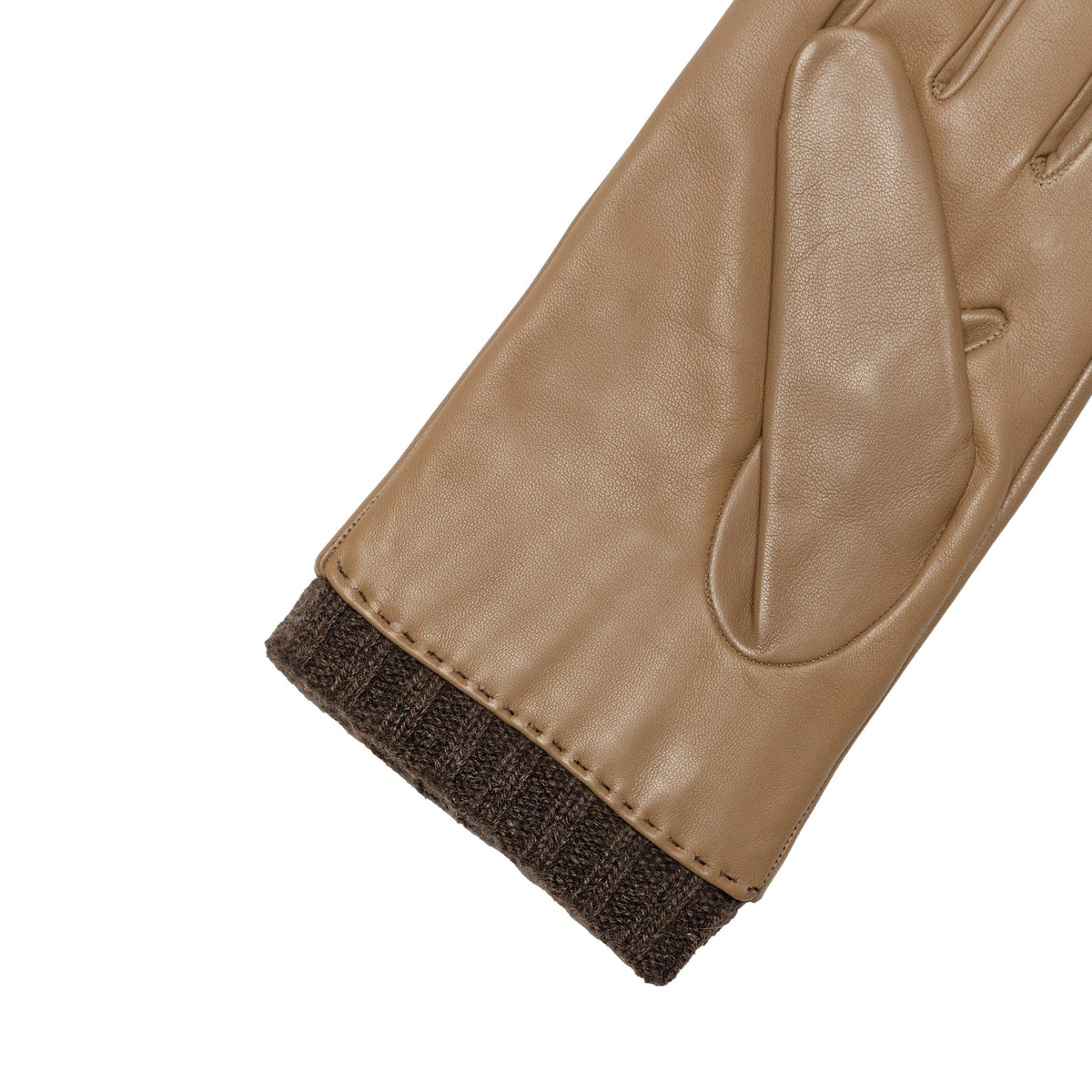 Men's taupe metal free nappa leather gloves with natural rib cuff and cashmere lining