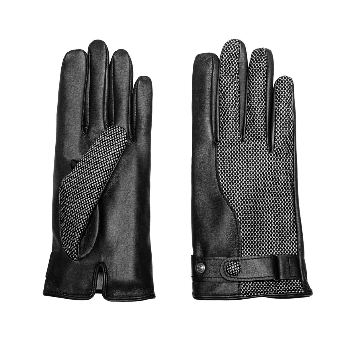 Men's nappa leather and Holland&Sherry wool gloves with strap and cashmere lined
