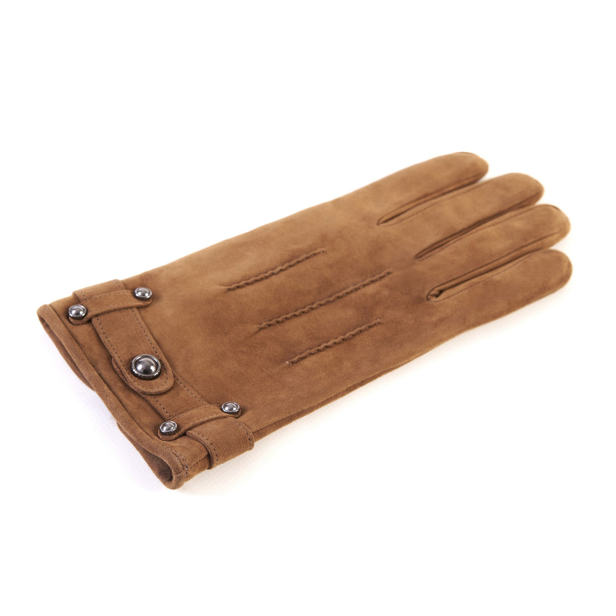 Men's camel suede leather gloves with strap and cashmere lining