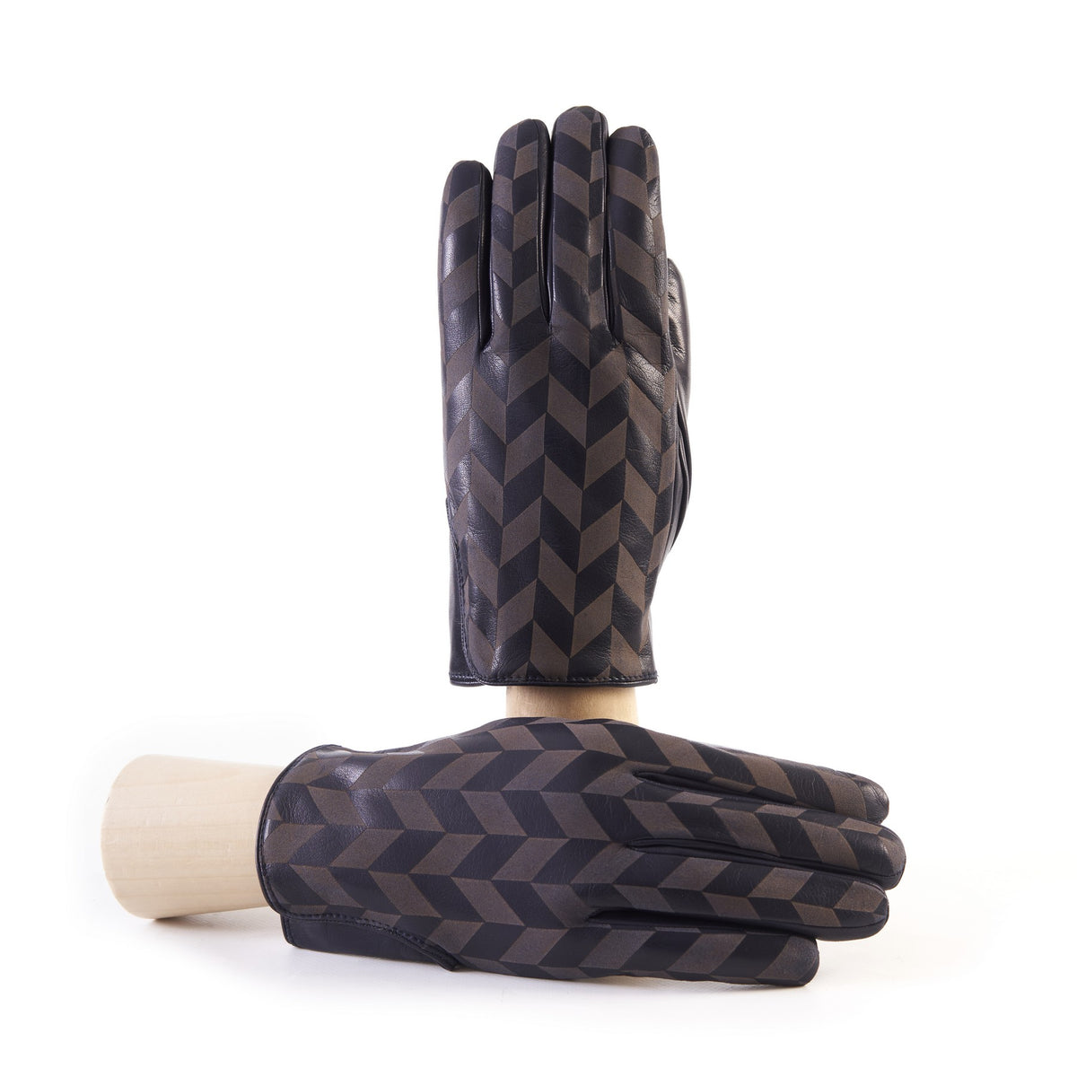 Men's blue nappa leather gloves with laser-worked on the back palm opening and cashmere lining